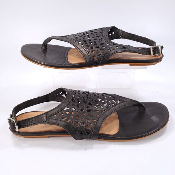 GMD Buckle Strap Leather Casual Sandals Womens Size 9.5 40 Black Beige - Picture 6 of 9